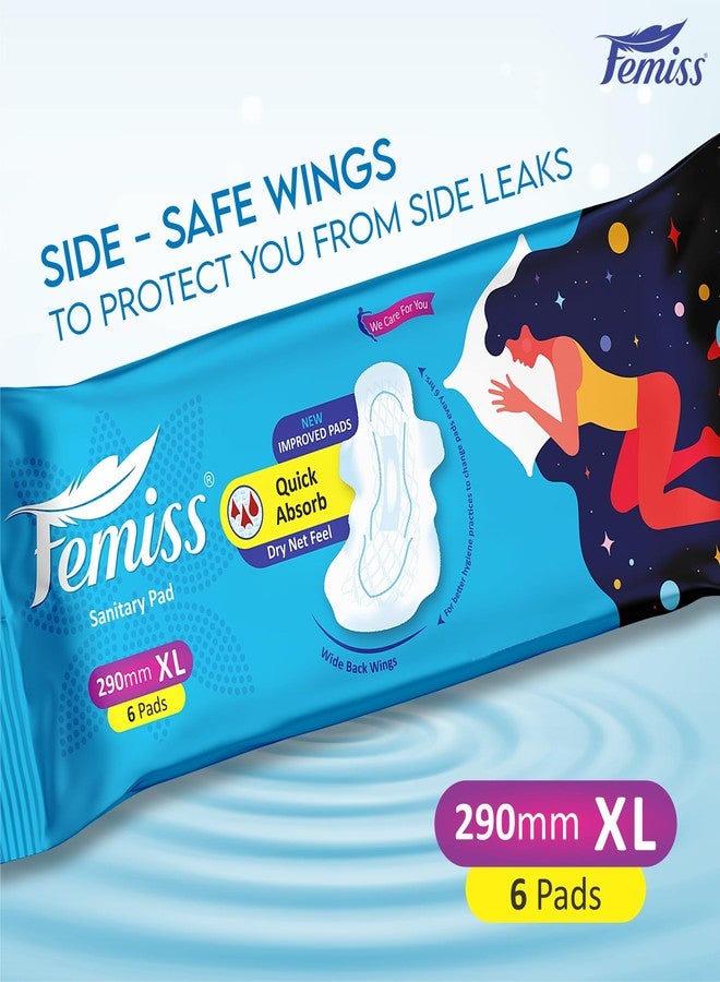Femiss Soft & Rash Free Sanitary Pads for Women and Girls (48 Count)|Quick Absorption|Heavy Flow |Leakage-Proof|XL-Size, 290 MM, 6 Pads Each, Pack of 8) - Image 2